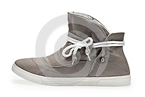 Single gray color female sport shoes with shoelaces
