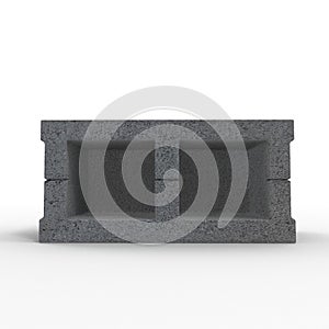 Single Gray Concrete Cinder Block Isolated on White. 3D illustration