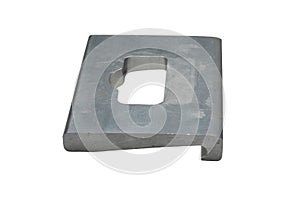 Single gray J-Plate Aluminum Extruded Tie-Down isolated on a white background