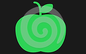 A single green apple silhouette outline shape against a black backdrop