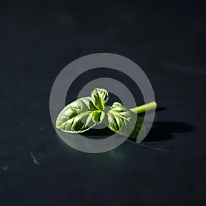 Single Green Basil Leaf on Slate