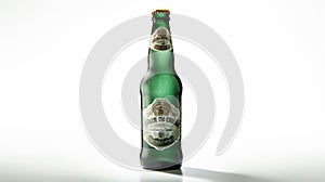A single green beer bottle is displayed on a white background