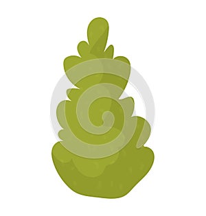 Single green cartoon pine tree with a simplified design. Simplistic nature element with a stylized appearance. Vector