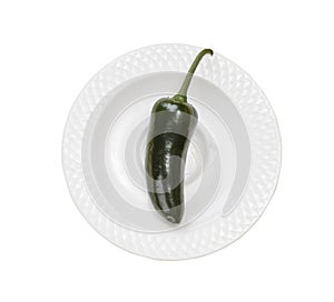 Single green jalapeno pepper on isolated on white background