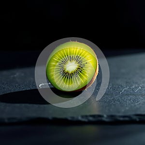 Single Green Kiwi Half on Slate photo
