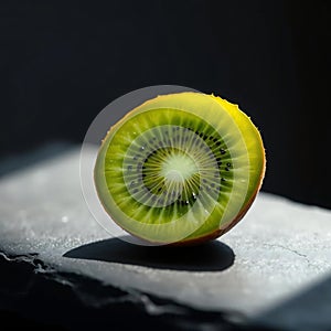 Single Green Kiwi Half on Slate photo