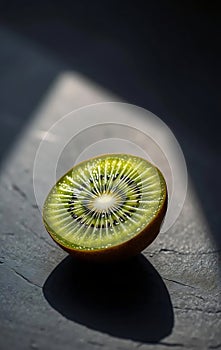 Single Green Kiwi Half on Slate photo