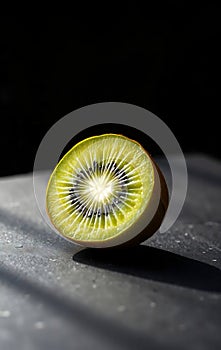 Single Green Kiwi Half on Slate photo