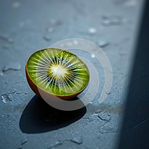 Single Green Kiwi Half on Slate photo