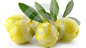 Single green olive fruit isolated on white background for optimal search visibility