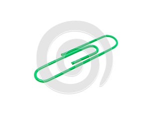 Single green paper clip on a white background. One paper clip image