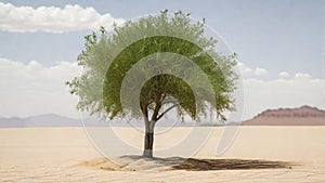 Single Green tree in the desert. Generated with AI