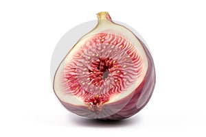 Single halved fig fruit on white backgrund