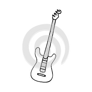 Single hand-drawn Electric guitar icon. Symbol of a musical instrument. Vector