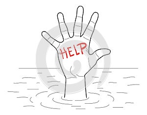 Single hand of drowning man in sea asking for help