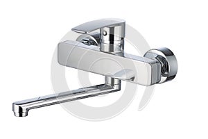 Single handle bath mixer, metal faucet for the bathroom. Short spout