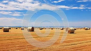 Single hay bale on expansive field