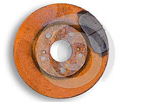 Single heavily corroded brake rotor and pad