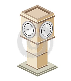 Single historic retro City tower clock house vector facade