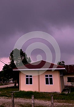 A single house on the storm. Nature village view