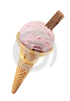 Single ice cream cone with chocolate flake