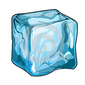 Single ice cube isolated on a white background. Vector cartoon close-up illustration.