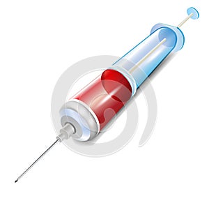Single isolted syringe with red serum