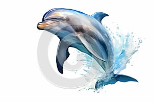 single jumping bottlenose dolphin isolated on white background