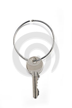 Single Key with Keychain Ring Isolated on White Background