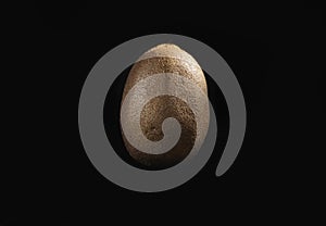 A single kiwi fruit on a black background.