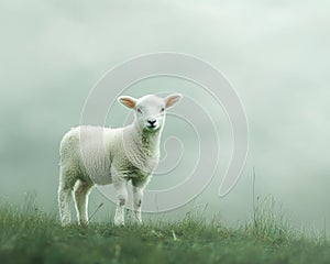 Minimalist Single Lamb on Grass