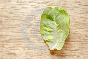 single leaf green Butter head lettuce vegetable for salad isolated on wooden  background