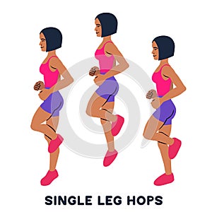 Single leg hops. Jumps. Sport exersice. Silhouettes of woman doing exercise. Workout, training