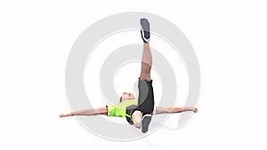 Single leg raiser Man exercise animation 3d model on a white background in the Yellow t-shirt. Low Poly Style