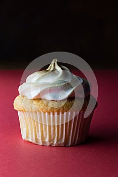 Single lemon custard centred eggwhite meringue decorated sponge