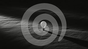 A single light bulb in a black and white image.
