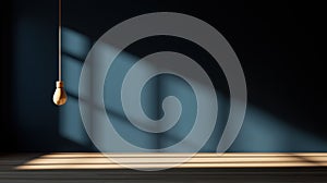 A single light bulb hangs from a cord in a dark room.