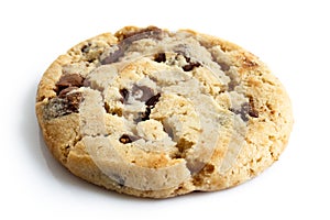 Single light chocolate chip cookie isolated on white.