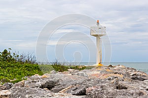 Single lighthouse near sea coast