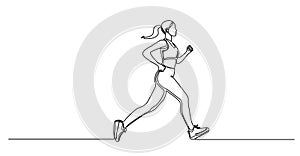 single line drawing of athletic woman running
