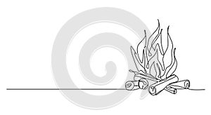 single line drawing of campfire