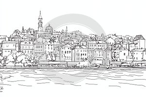 Coastal Town Line Drawing Single line drawing of a coastal town symbolizing architecture seaside tranquility community and photo