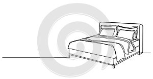 single line drawing of double bed