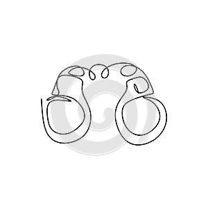 Single line drawing of isolated vector object handcuffs. Business concept sketch of crime investigation icons. Minimalist design