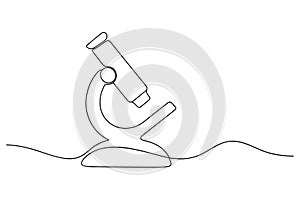 Single line drawing of a microscope science laboratory