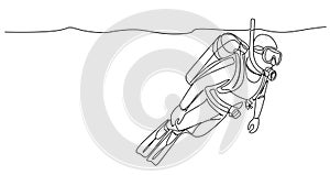 single line drawing of scuba diver