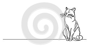 single line drawing of sitting cat with closed eyes