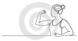 single line drawing of woman flexing arm muscles