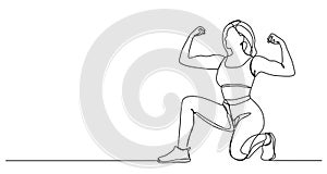 single line drawing of woman flexing arm muscles