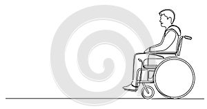 single line drawing of young man in wheelchair